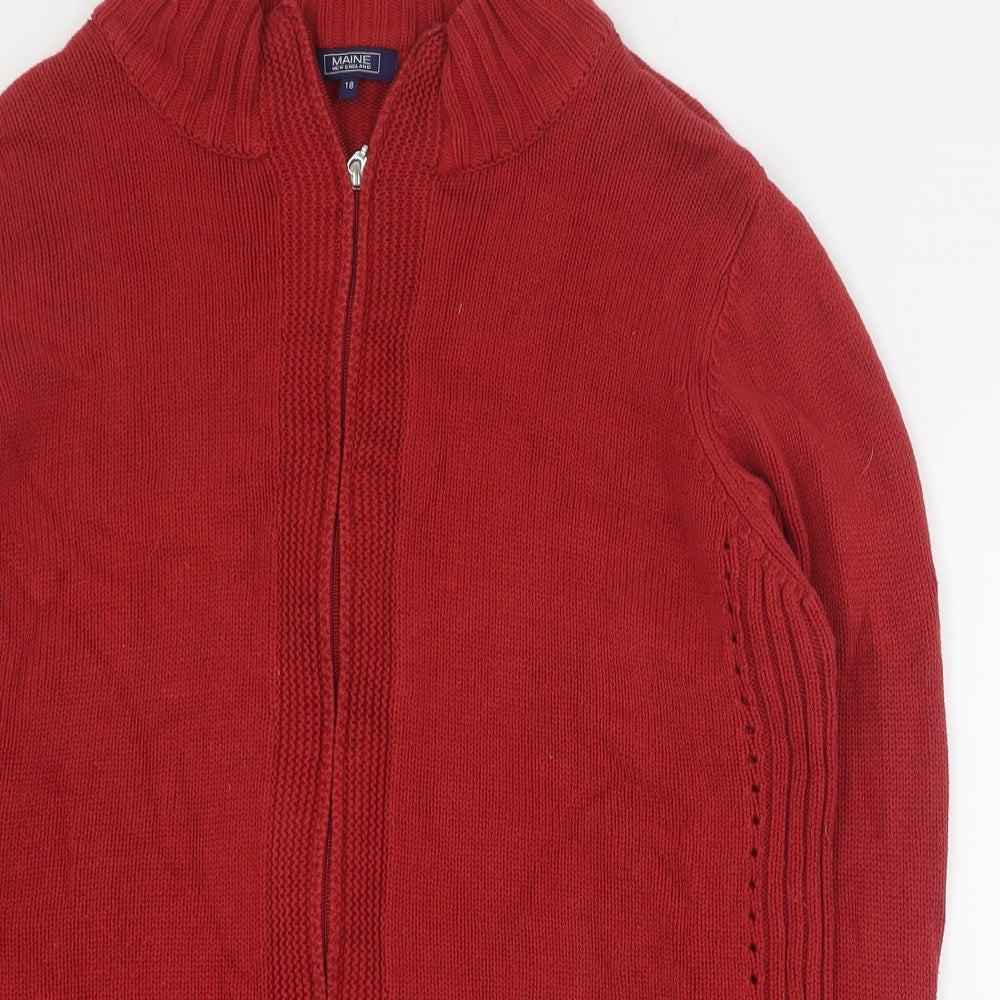 Maine Womens Red High Neck  Cotton Full Zip Jumper Size 18