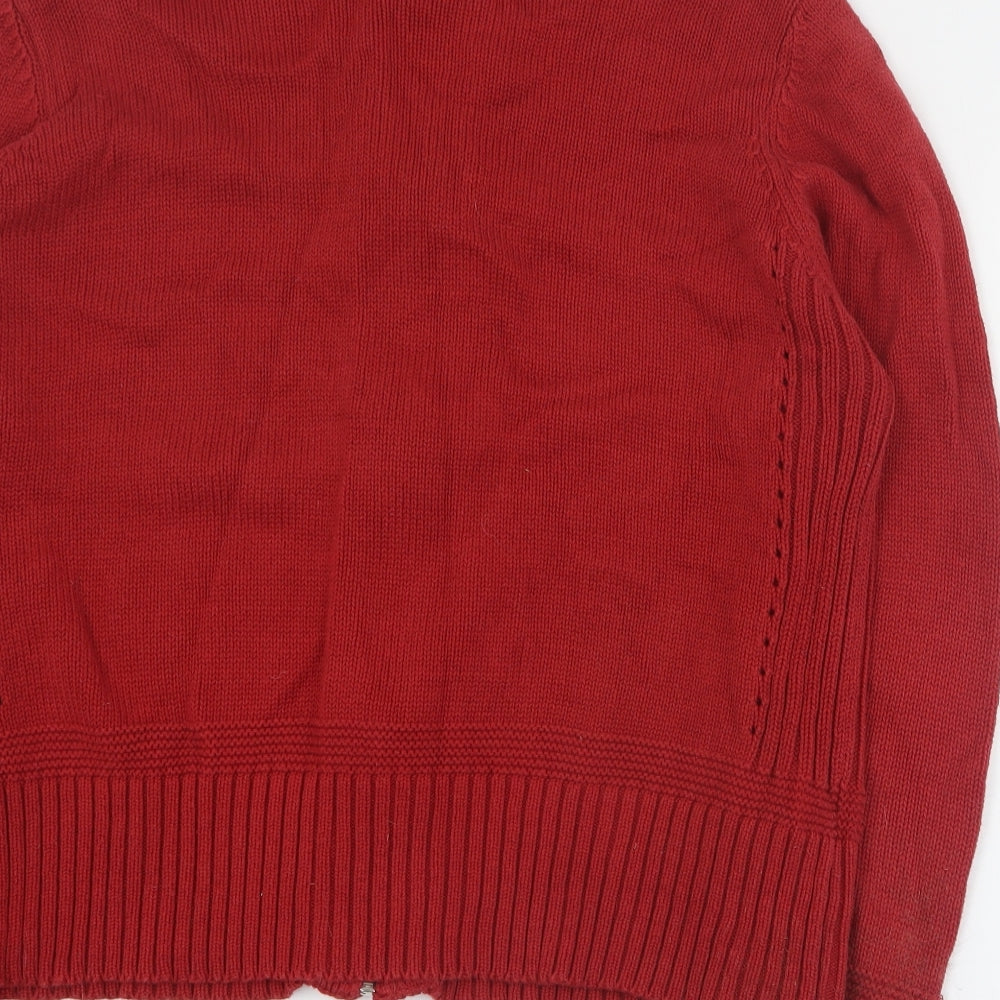 Maine Womens Red High Neck  Cotton Full Zip Jumper Size 18