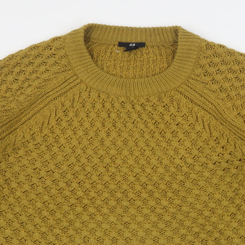H&M Womens Yellow Round Neck  Acrylic Pullover Jumper Size M