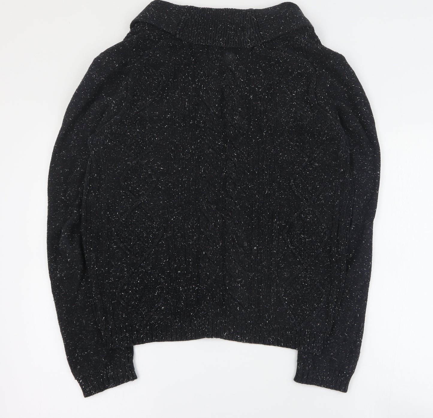 Lands' End Mens Black Collared  Cotton Cardigan Jumper Size M