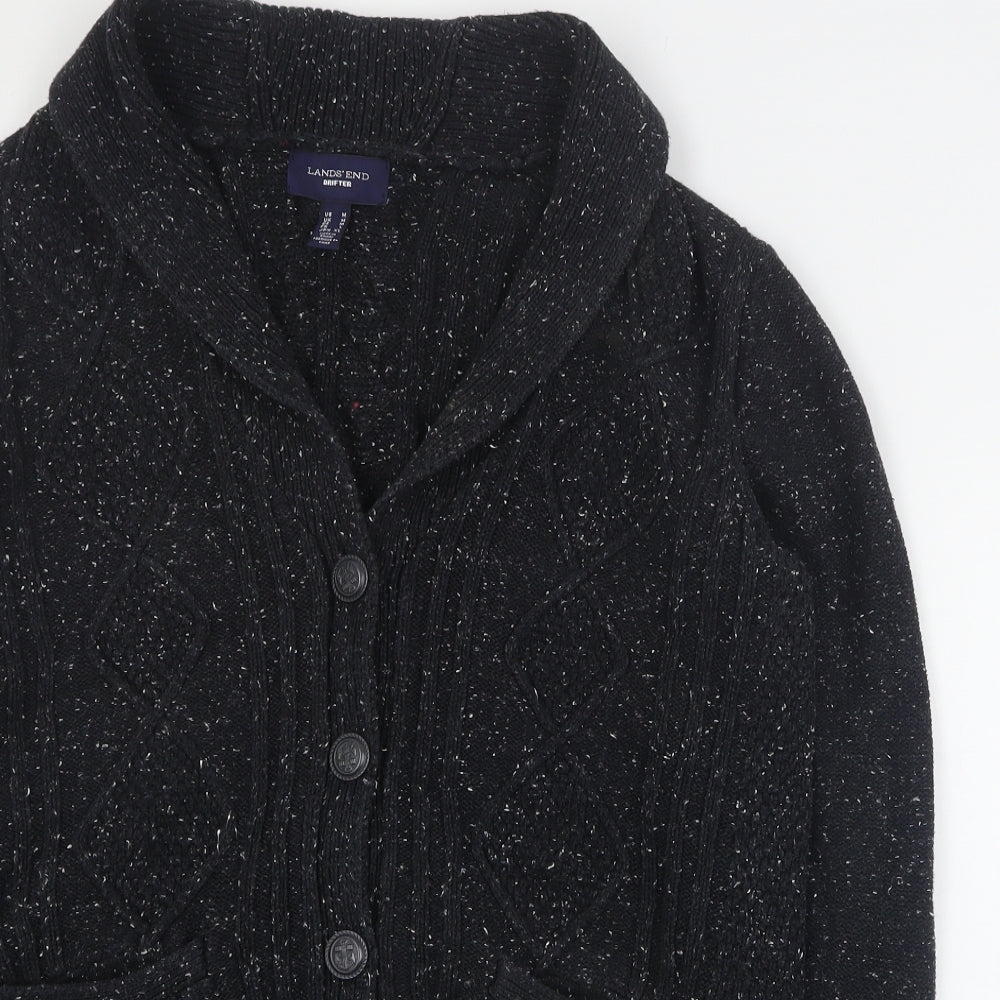 Lands' End Mens Black Collared  Cotton Cardigan Jumper Size M