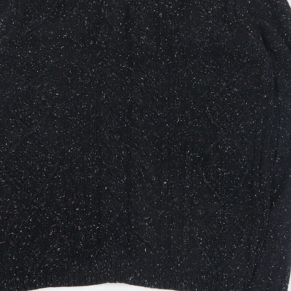 Lands' End Mens Black Collared  Cotton Cardigan Jumper Size M