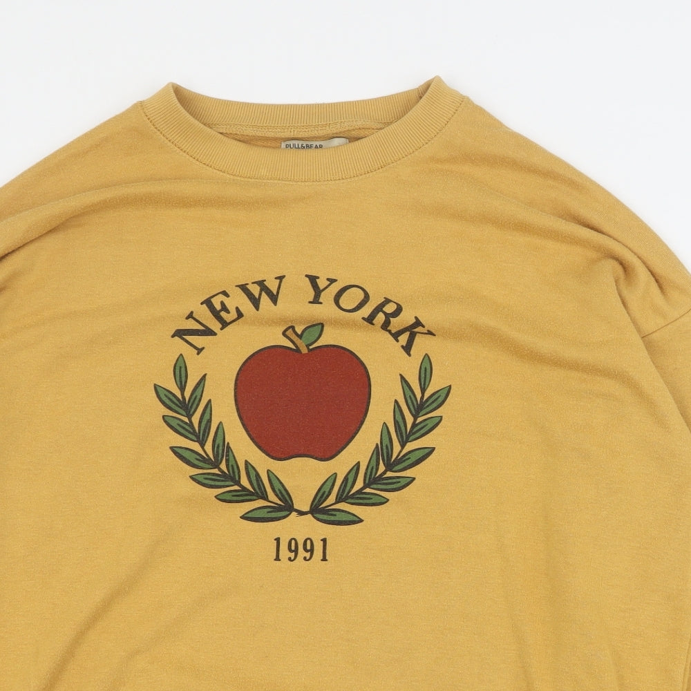 Pull & Bear Womens Yellow  Polyester Pullover Sweatshirt Size L  Pullover
