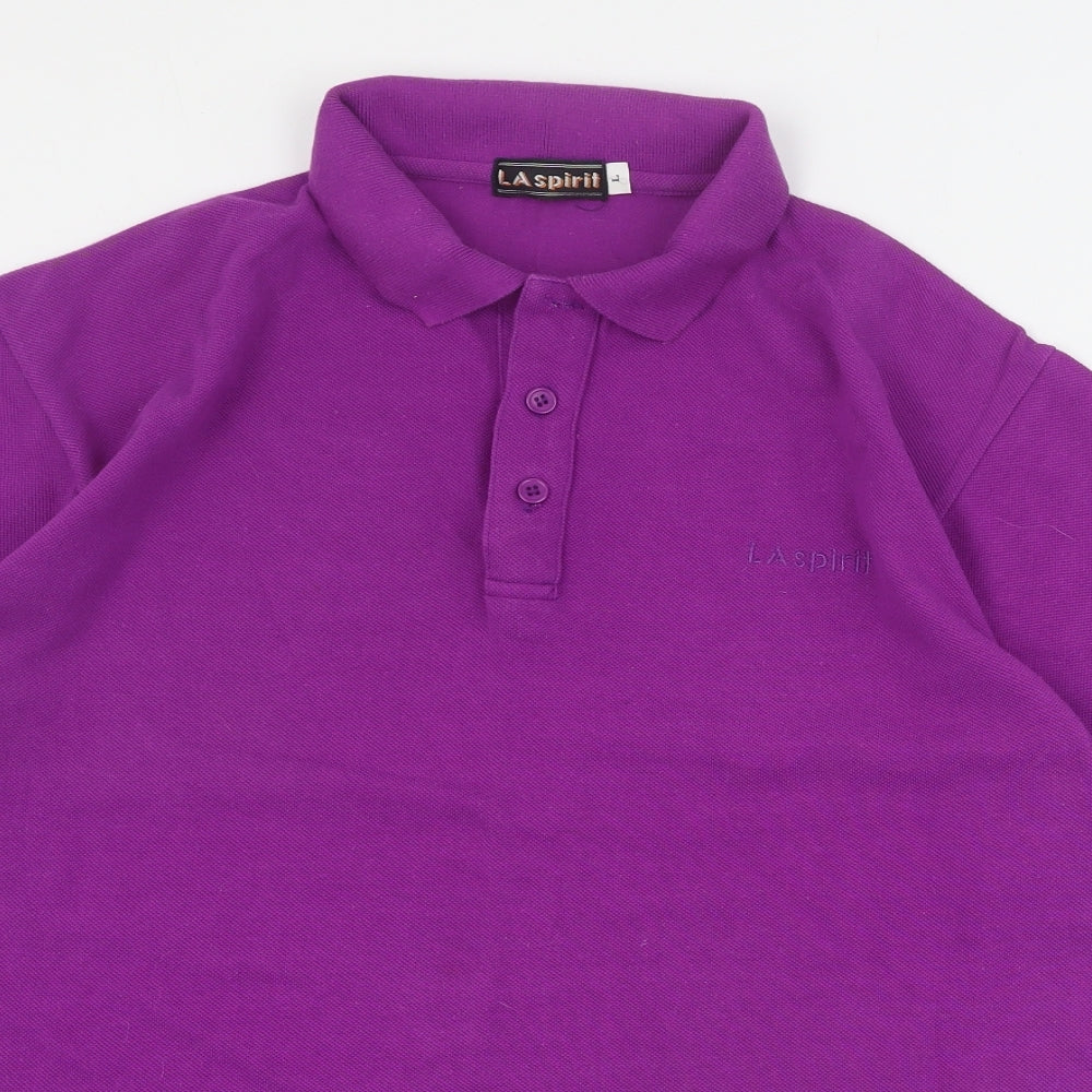 LA Spirit Womens Purple  Cotton Basic Polo Size L Collared