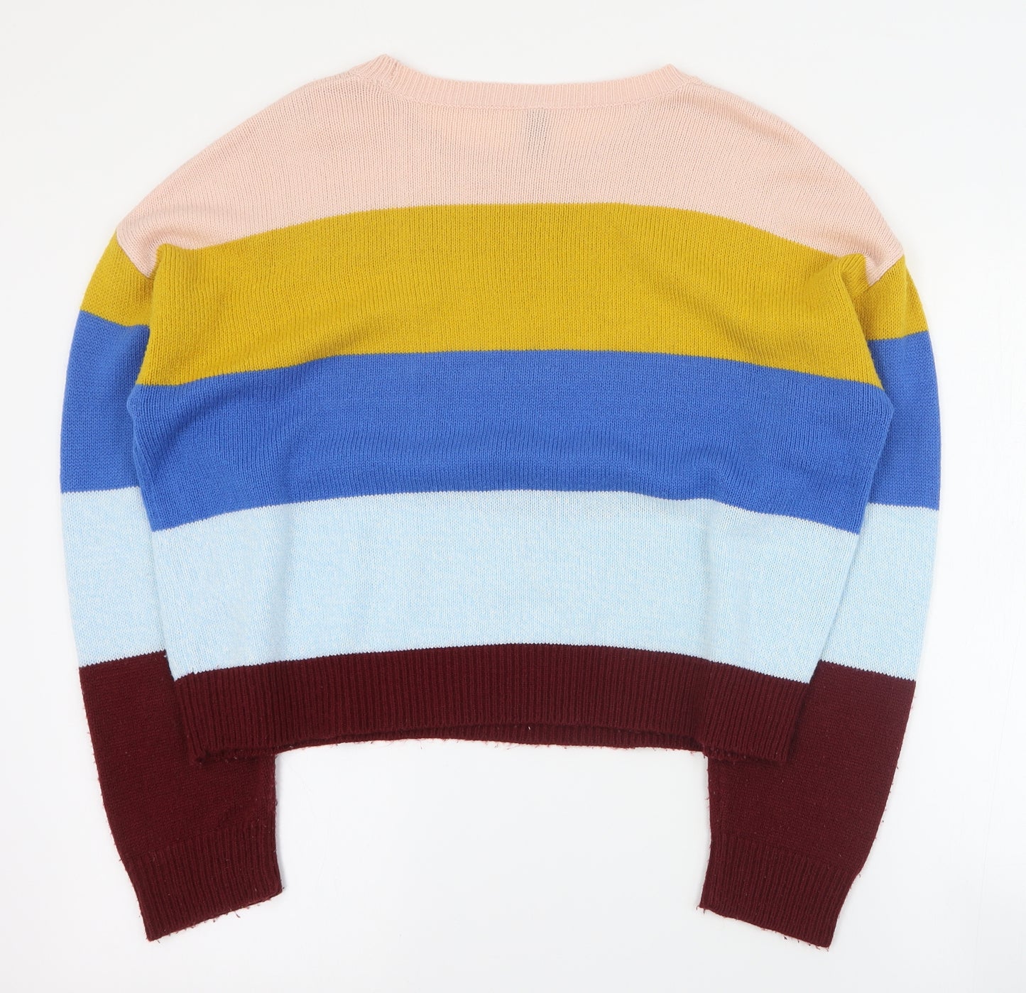 H&M Womens Multicoloured Round Neck Striped Acrylic Pullover Jumper Size L