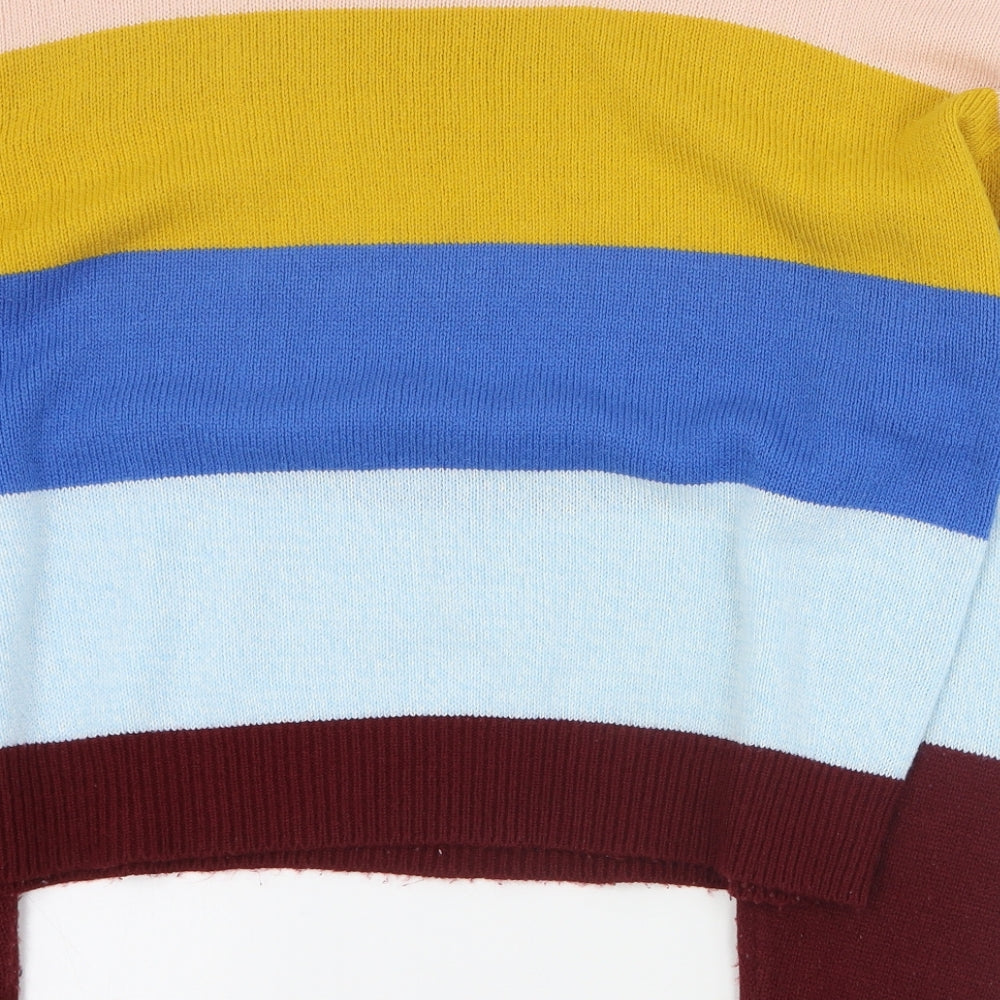 H&M Womens Multicoloured Round Neck Striped Acrylic Pullover Jumper Size L