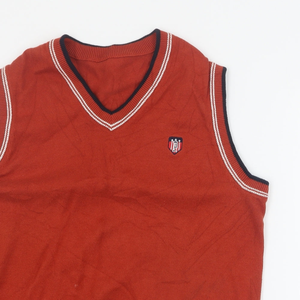 SheIn Mens Orange V-Neck  Acrylic Vest Jumper Size S