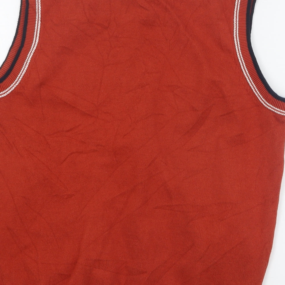 SheIn Mens Orange V-Neck  Acrylic Vest Jumper Size S