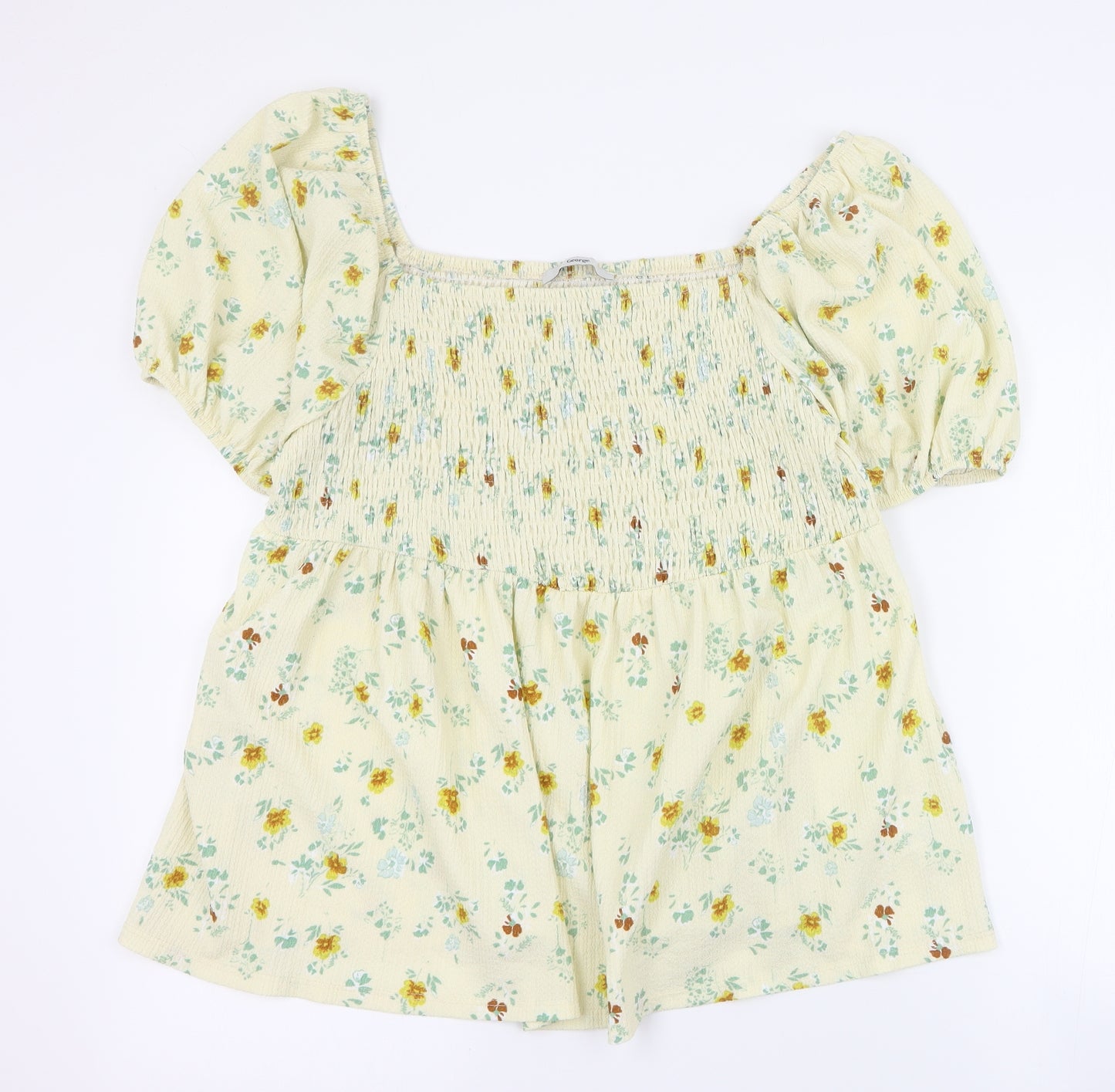 George Womens Yellow Floral Polyester Basic Blouse Size 18 Square Neck