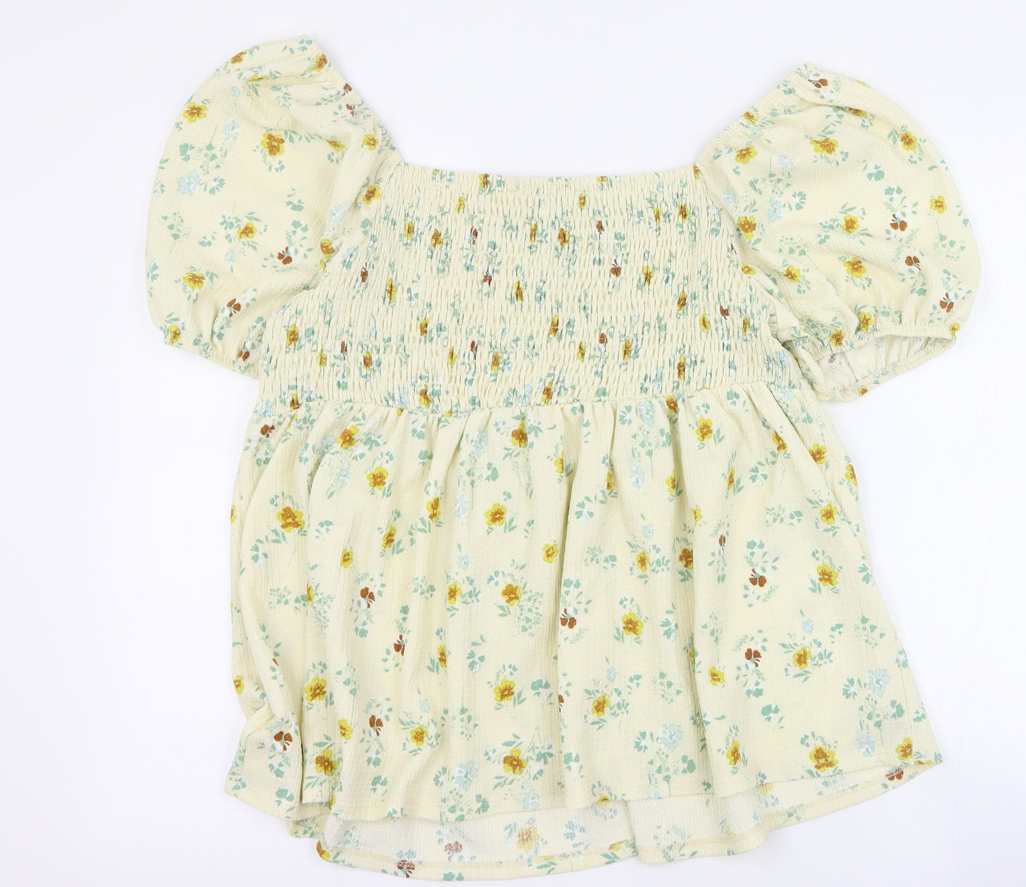 George Womens Yellow Floral Polyester Basic Blouse Size 18 Square Neck