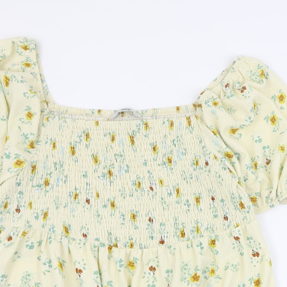 George Womens Yellow Floral Polyester Basic Blouse Size 18 Square Neck