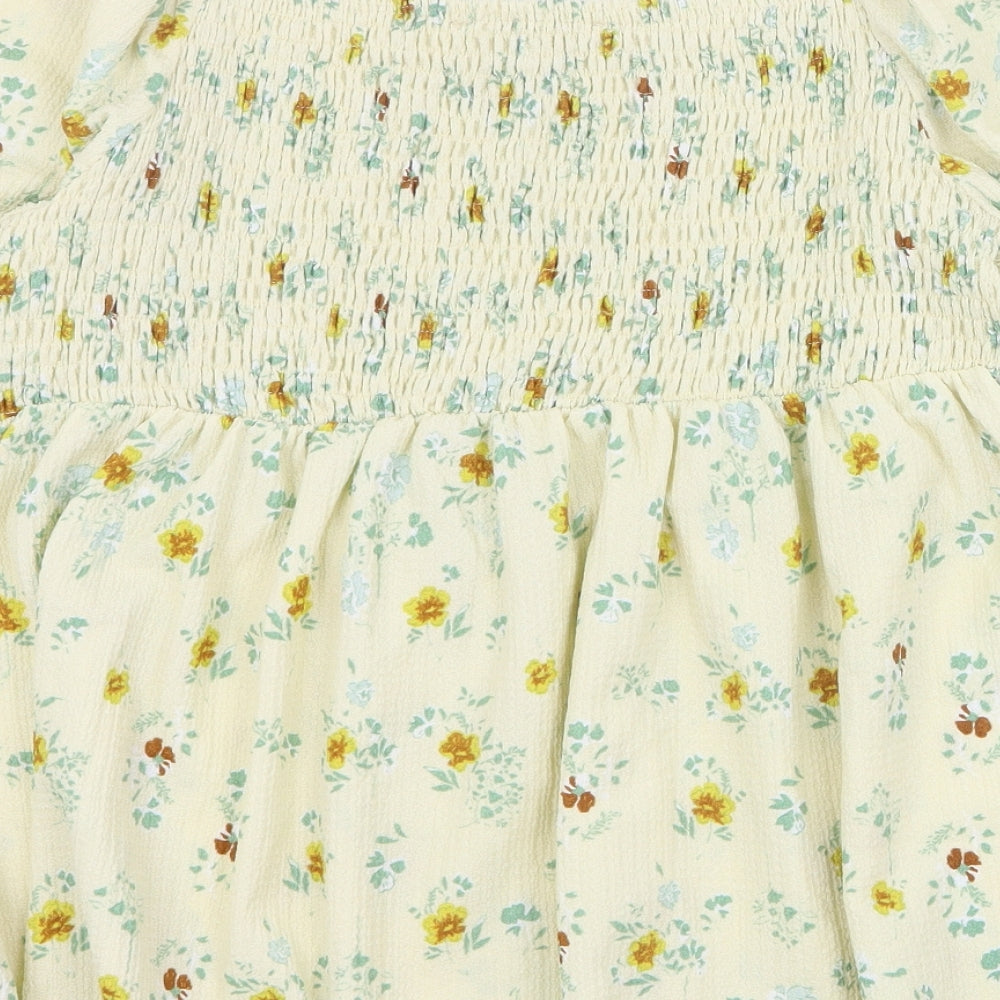 George Womens Yellow Floral Polyester Basic Blouse Size 18 Square Neck