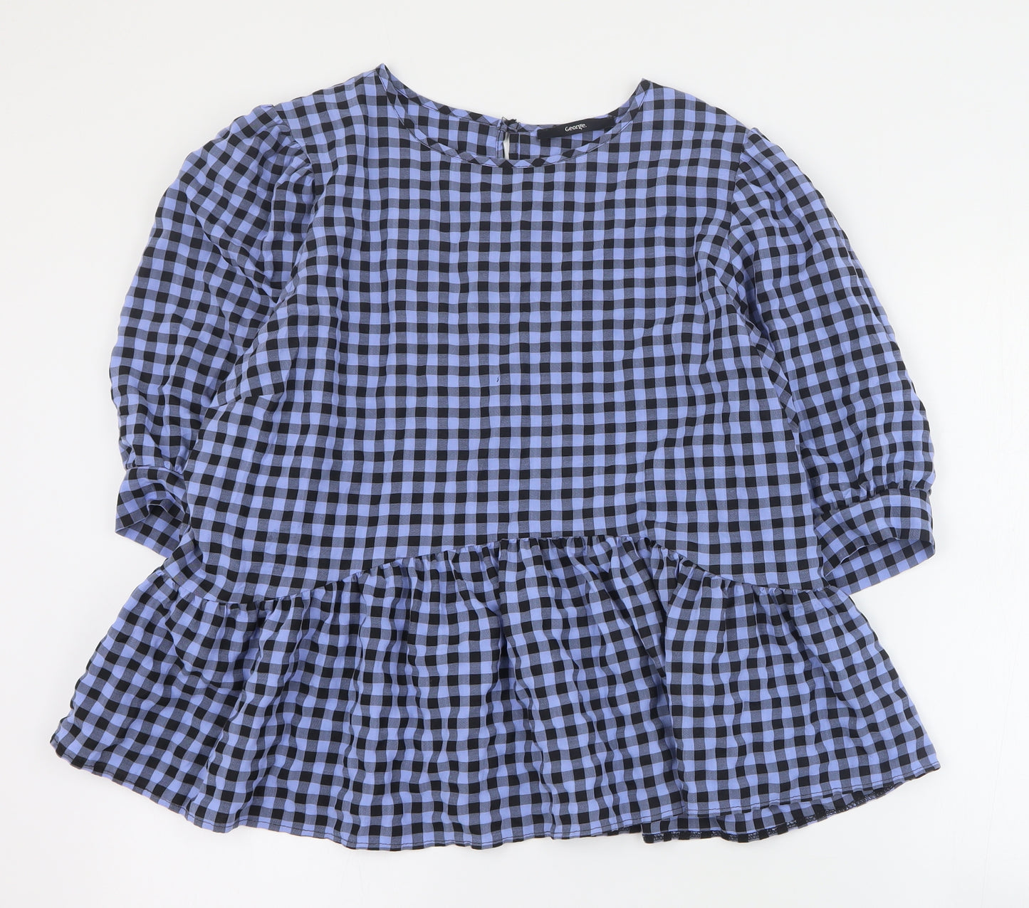 George Womens Purple Check Viscose Basic Blouse Size 20 Round Neck