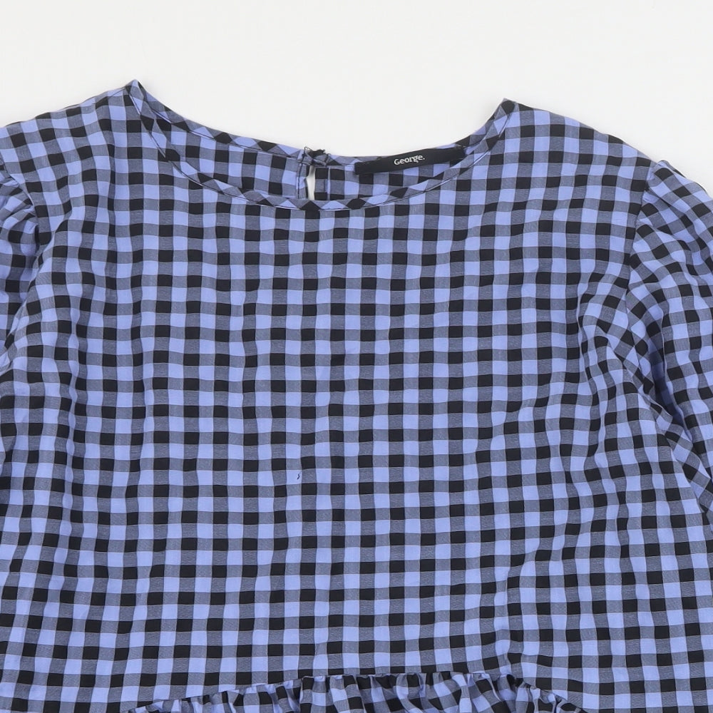 George Womens Purple Check Viscose Basic Blouse Size 20 Round Neck
