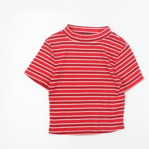 New Look Girls Red Striped Polyester Basic T-Shirt Size 10-11 Years Mock Neck Pullover