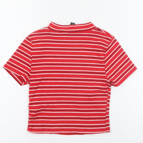 New Look Girls Red Striped Polyester Basic T-Shirt Size 10-11 Years Mock Neck Pullover