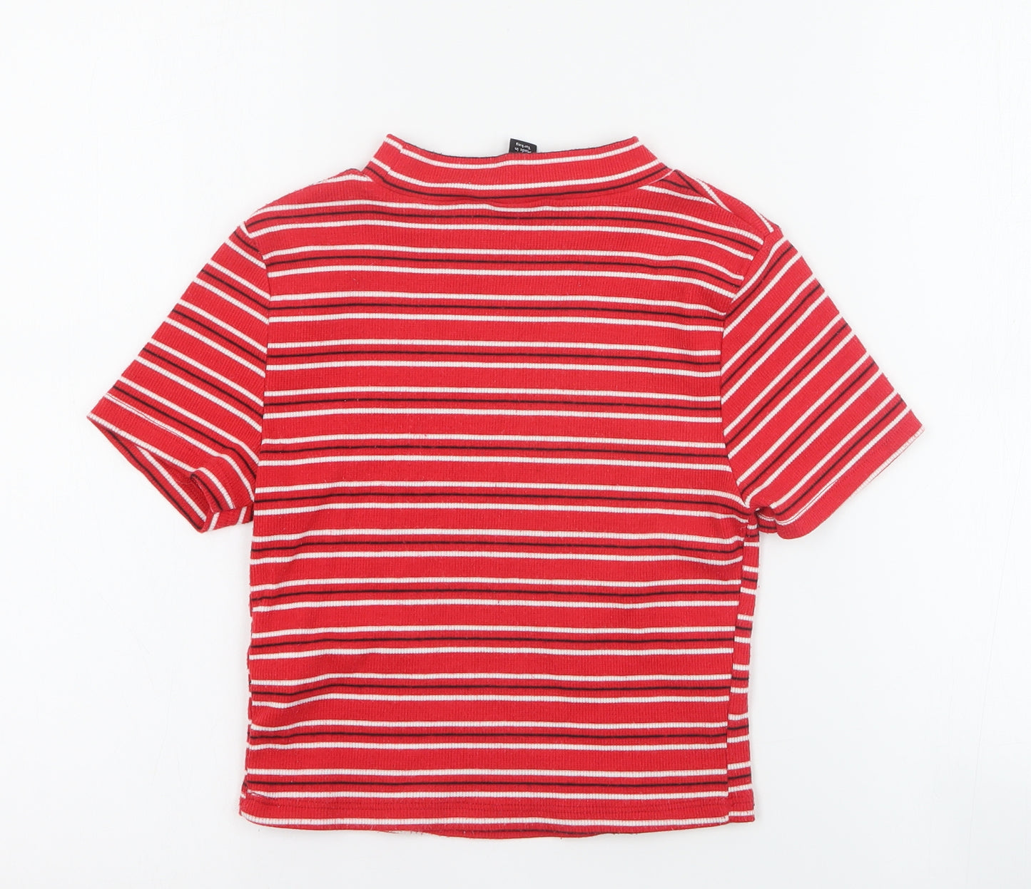 New Look Girls Red Striped Polyester Basic T-Shirt Size 10-11 Years Mock Neck Pullover