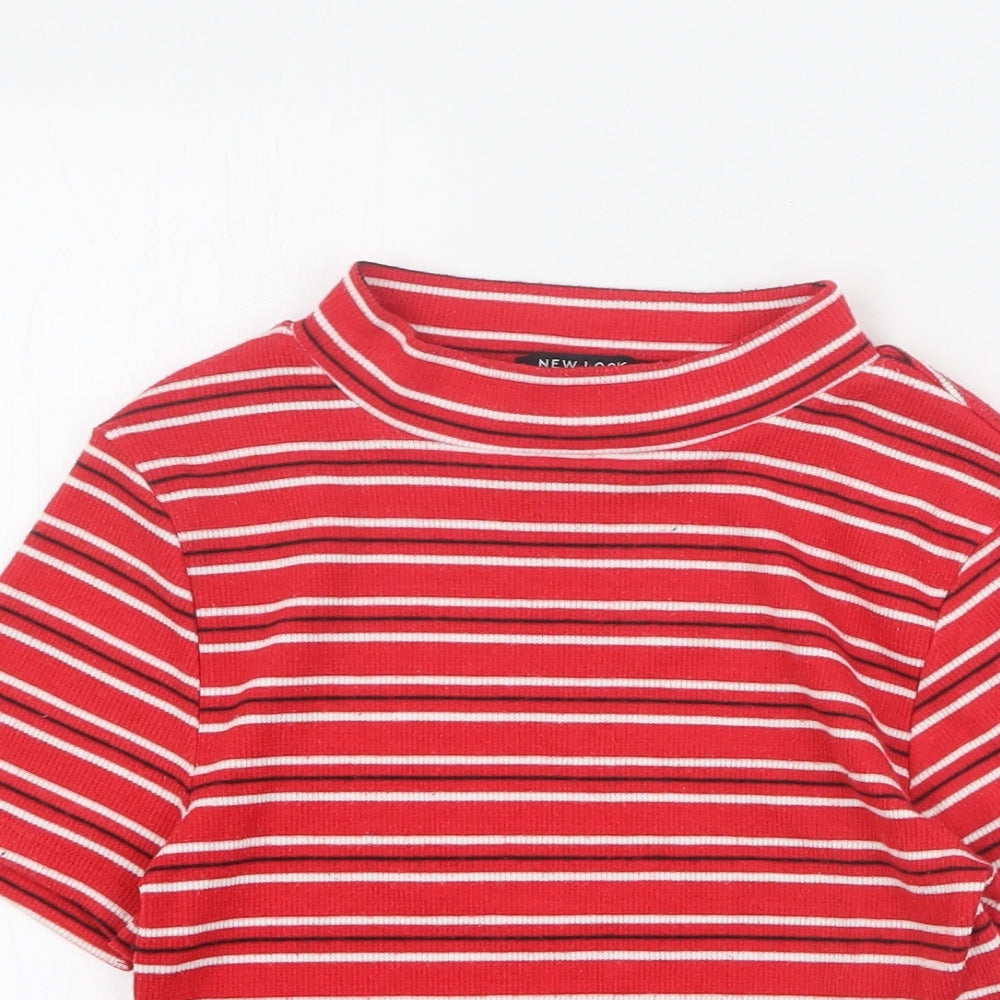 New Look Girls Red Striped Polyester Basic T-Shirt Size 10-11 Years Mock Neck Pullover