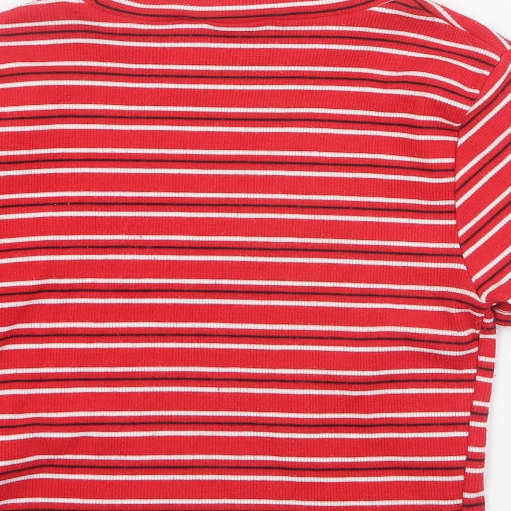 New Look Girls Red Striped Polyester Basic T-Shirt Size 10-11 Years Mock Neck Pullover