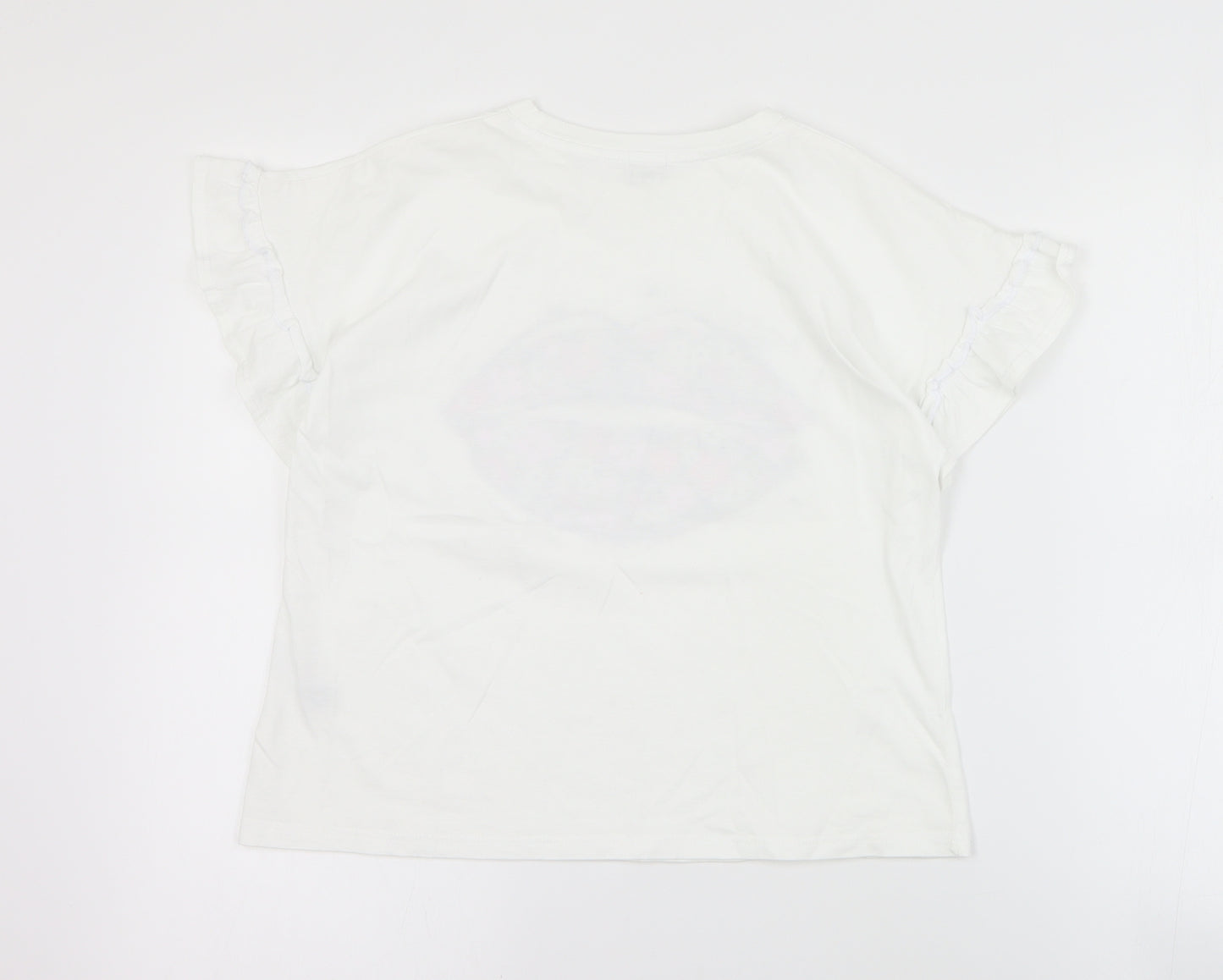 River Island Girls White  Cotton Basic T-Shirt Size 9-10 Years Crew Neck Pullover