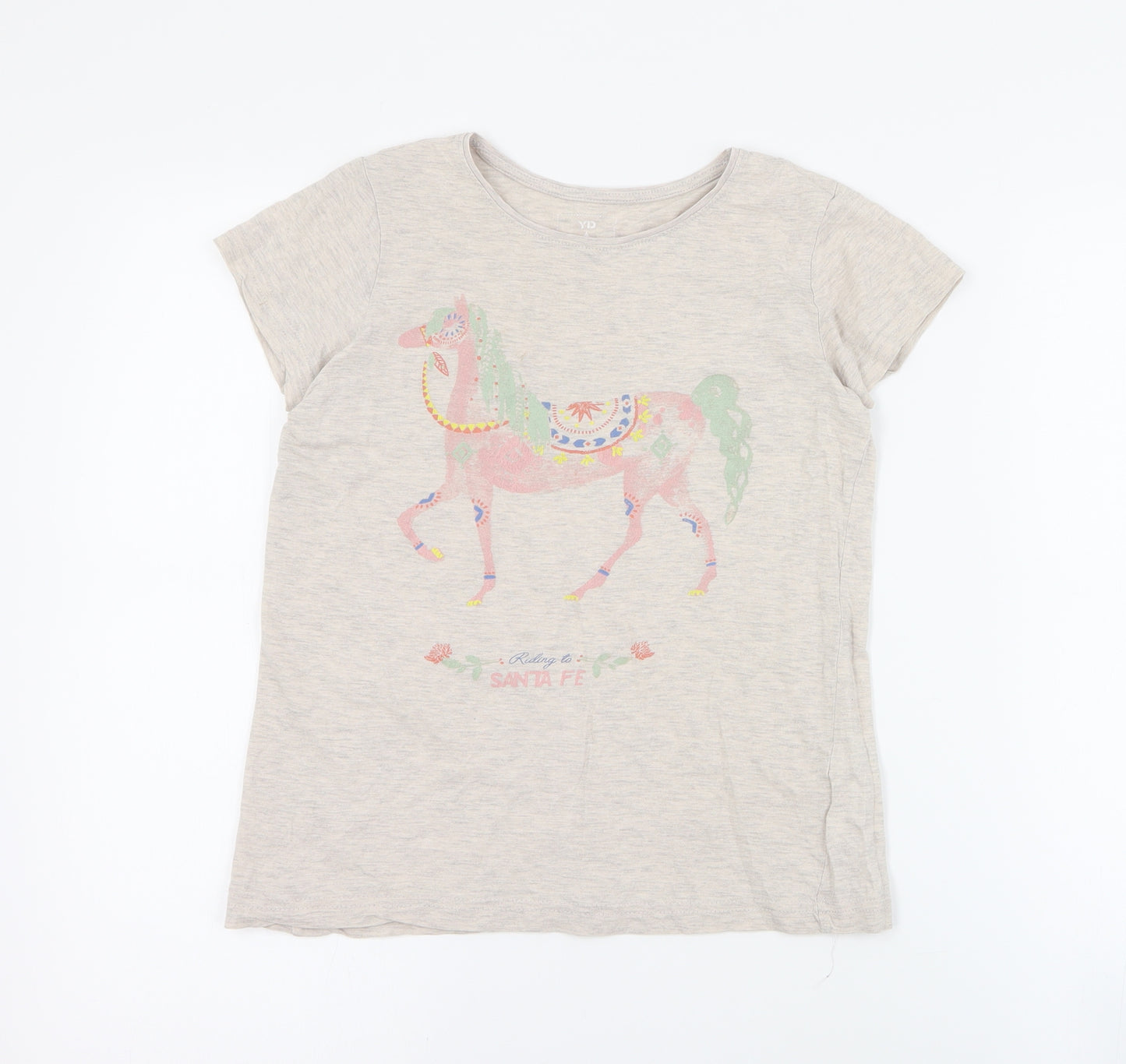 Primark Girls Beige  Cotton Basic T-Shirt Size 10-11 Years Round Neck Pullover