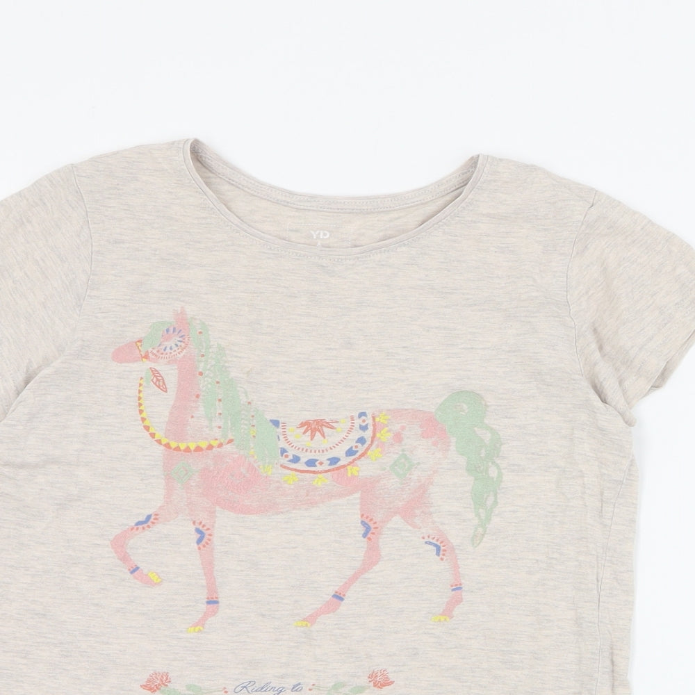Primark Girls Beige  Cotton Basic T-Shirt Size 10-11 Years Round Neck Pullover