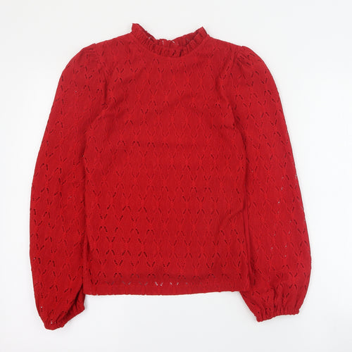 Dunnes Girls Red  Polyester Basic Blouse Size M Round Neck Button