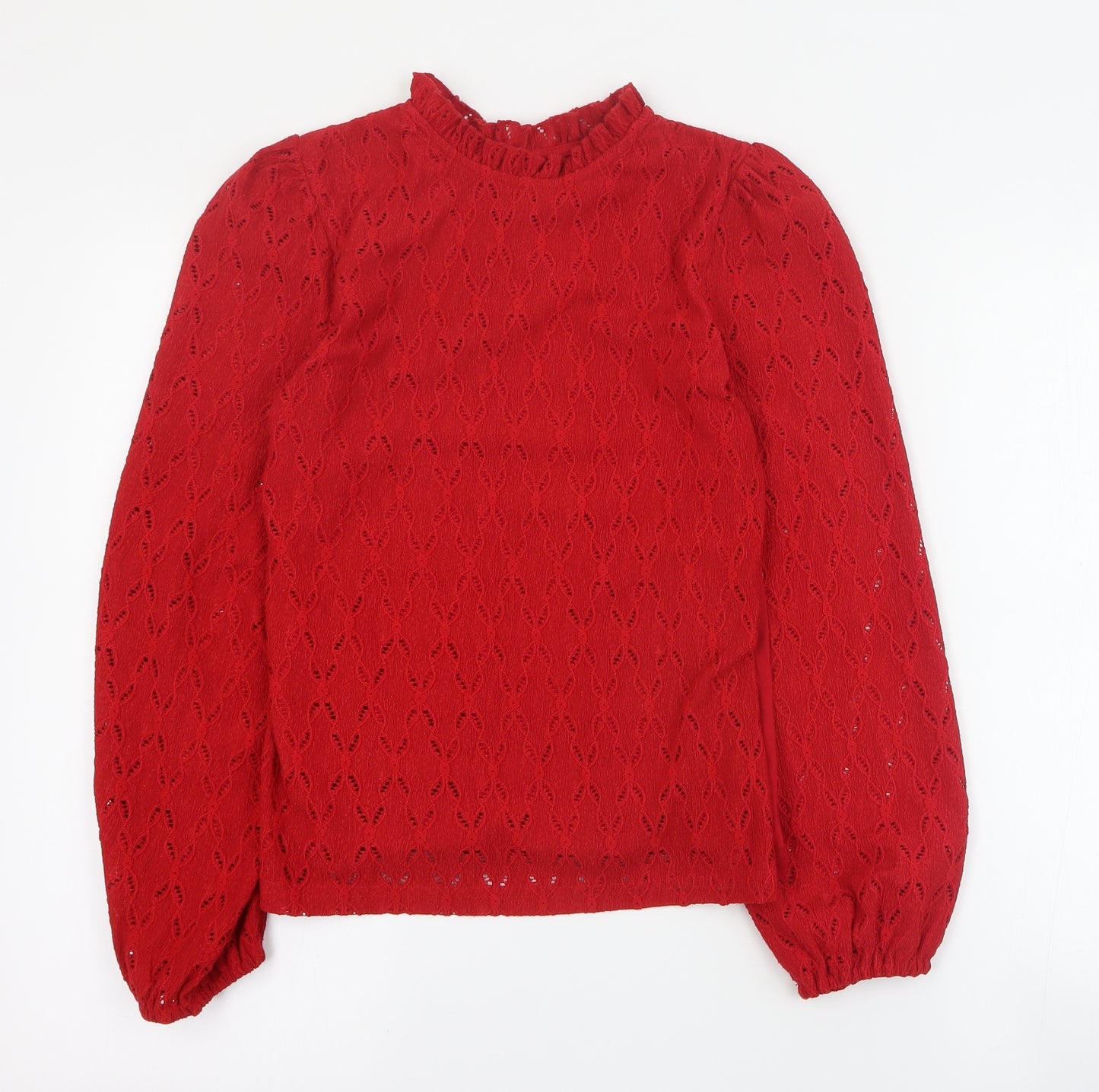 Dunnes Girls Red  Polyester Basic Blouse Size M Round Neck Button