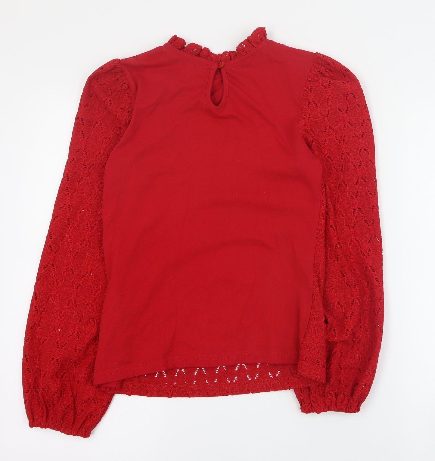 Dunnes Girls Red  Polyester Basic Blouse Size M Round Neck Button