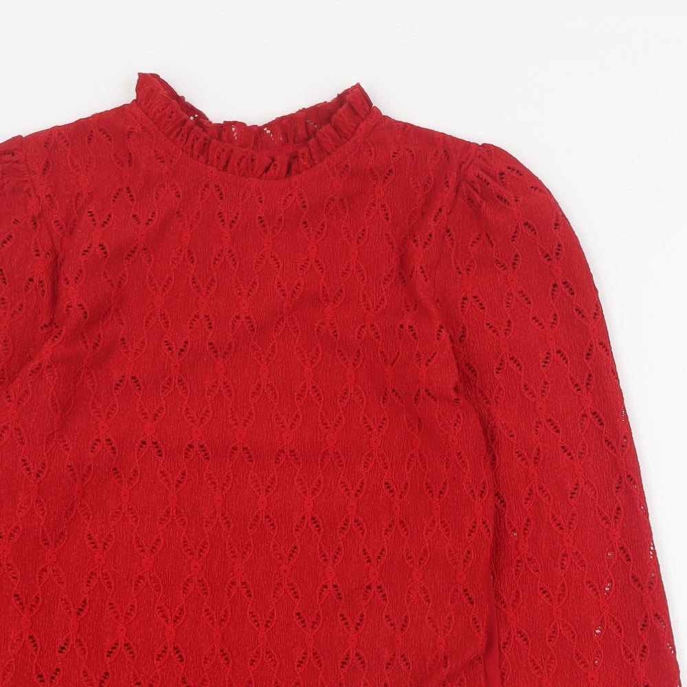 Dunnes Girls Red  Polyester Basic Blouse Size M Round Neck Button