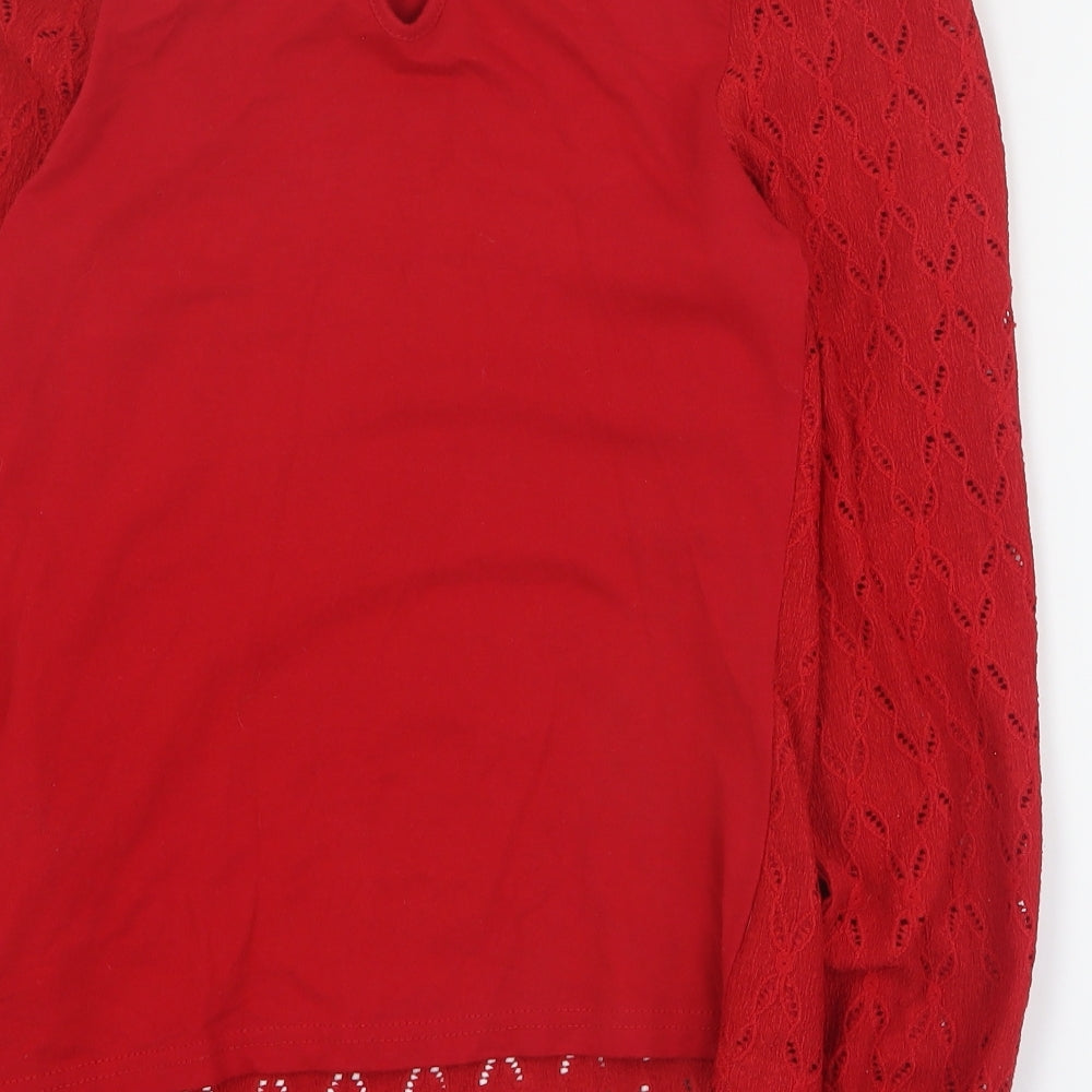 Dunnes Girls Red  Polyester Basic Blouse Size M Round Neck Button