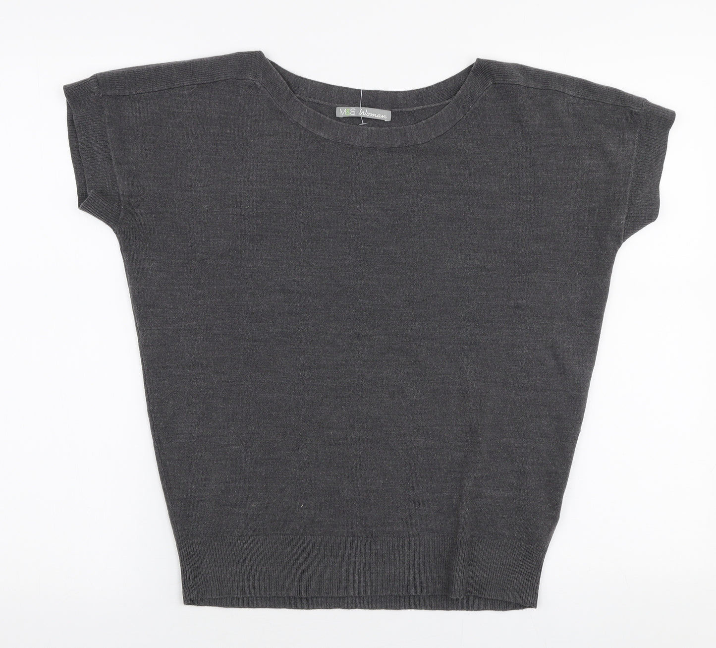 Marks and Spencer Womens Grey Boat Neck  Acrylic Pullover Jumper Size 8