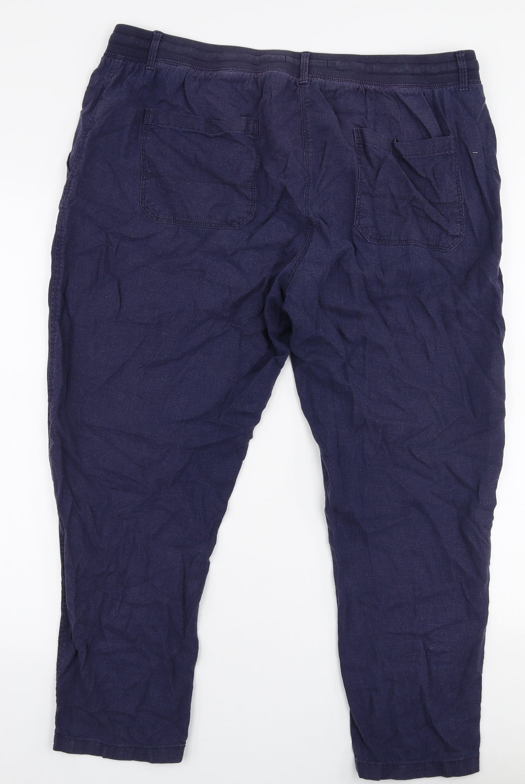 Marks and Spencer Womens Blue  Linen Trousers  Size 18 L26 in Regular Drawstring