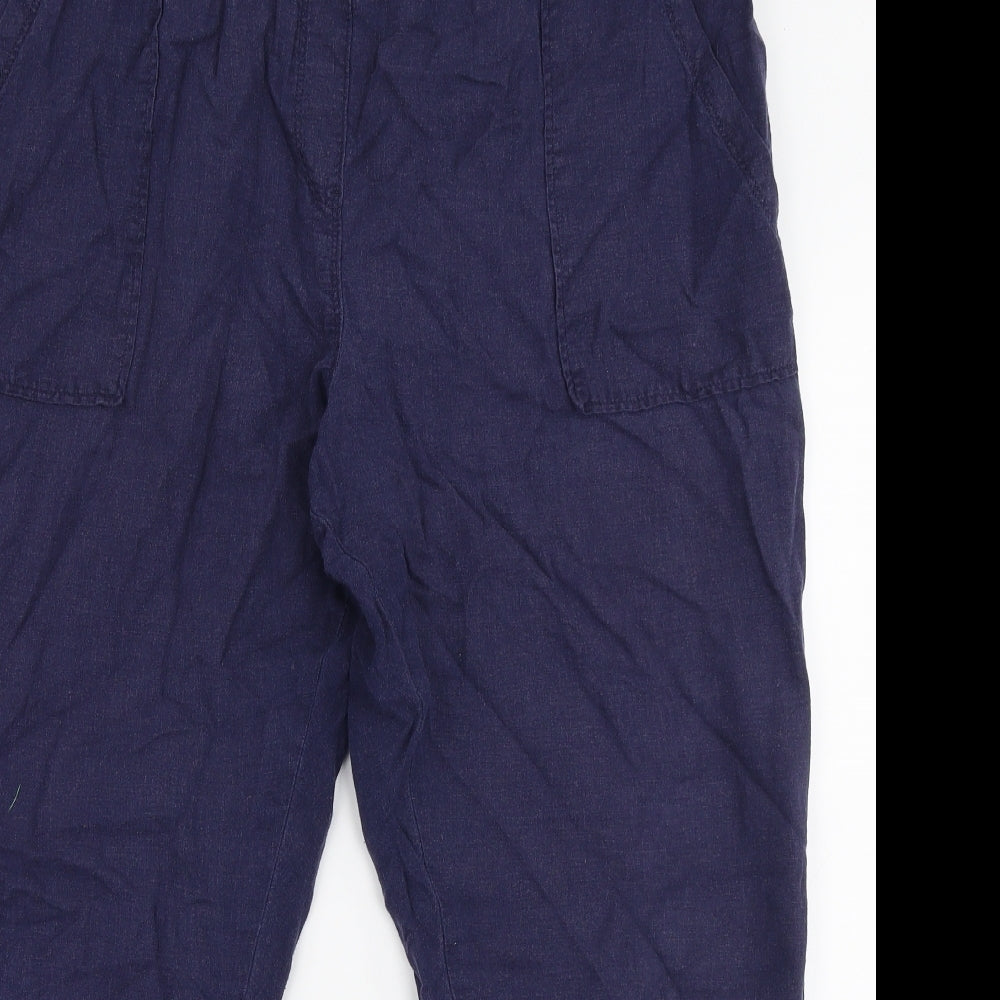 Marks and Spencer Womens Blue  Linen Trousers  Size 18 L26 in Regular Drawstring