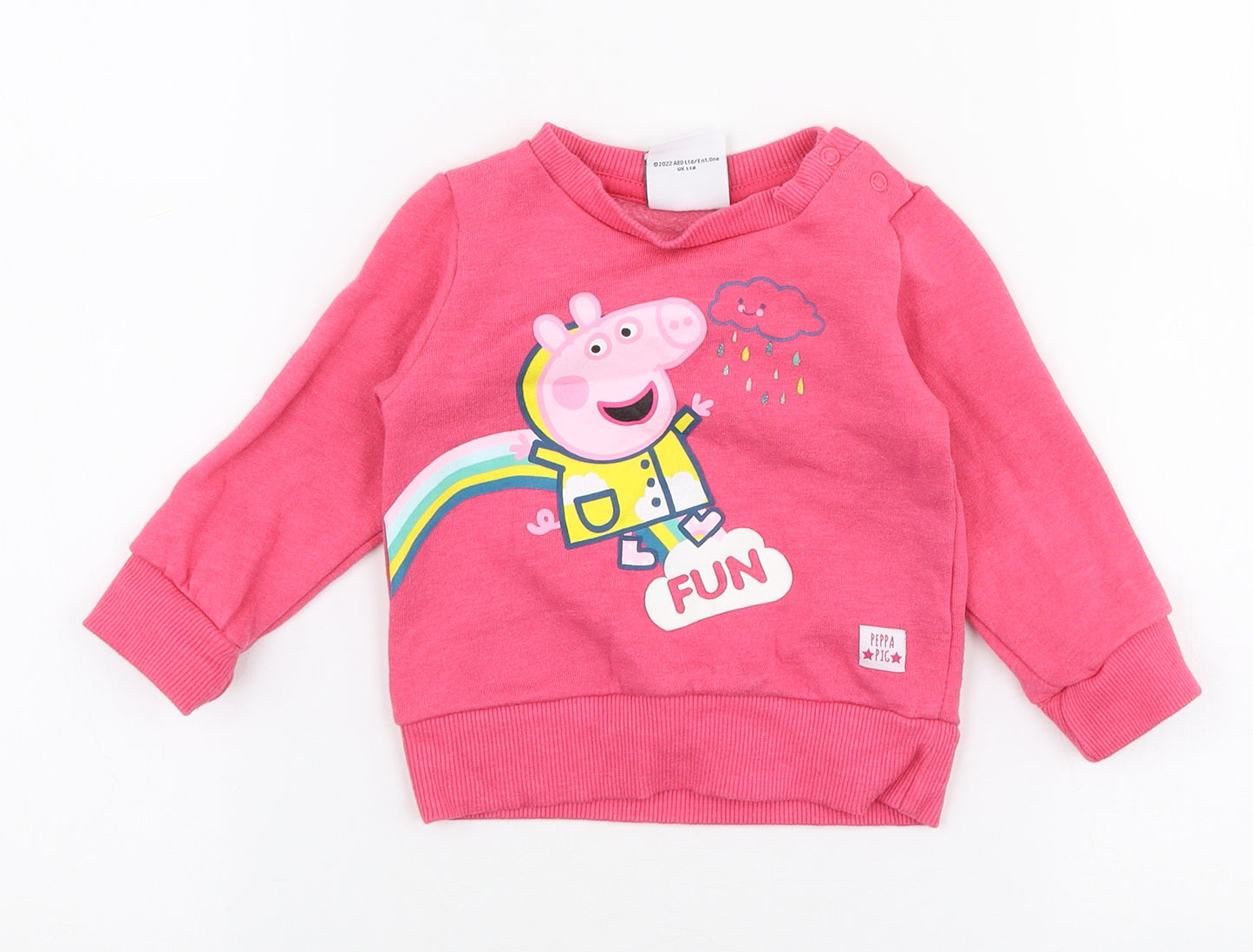 Primark Girls Pink  Cotton Pullover T-Shirt Size 6-9 Months Round Neck Snap - Peppa pig