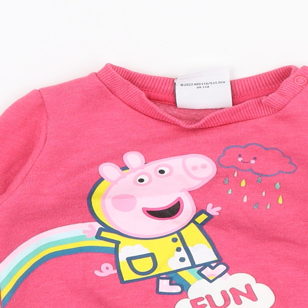 Primark Girls Pink  Cotton Pullover T-Shirt Size 6-9 Months Round Neck Snap - Peppa pig