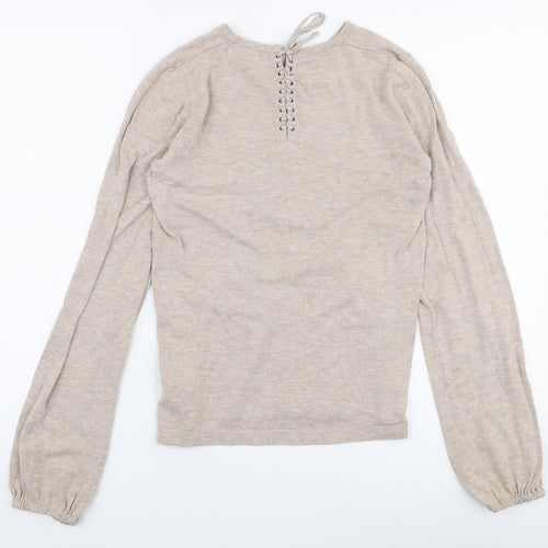 NEXT Womens Beige Round Neck  Cotton Pullover Jumper Size 8