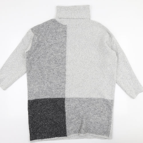 Primark Womens Grey High Neck Striped Polyester Pullover Jumper Size M