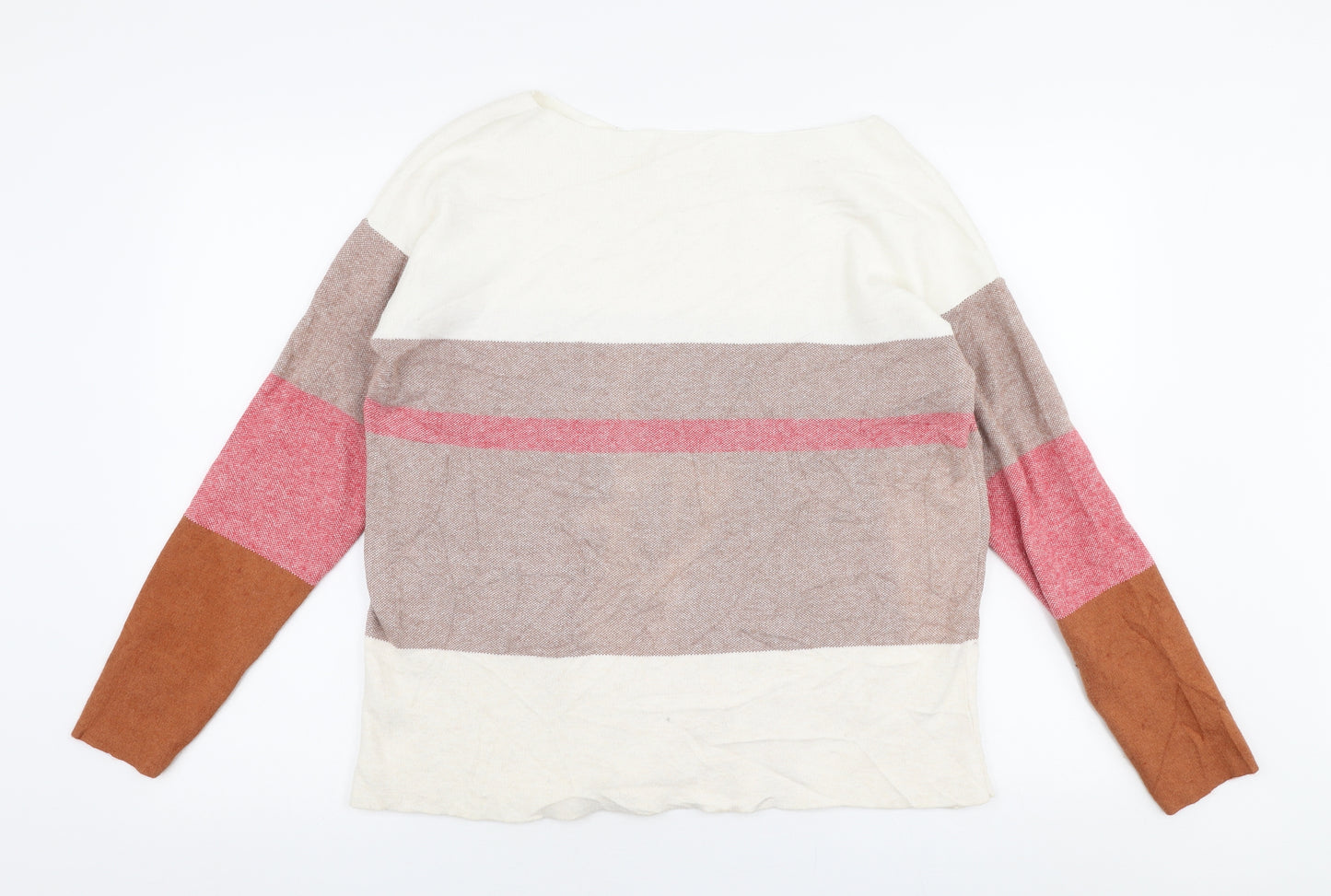 YAYA Womens Multicoloured High Neck Striped Polyester Pullover Jumper Size M