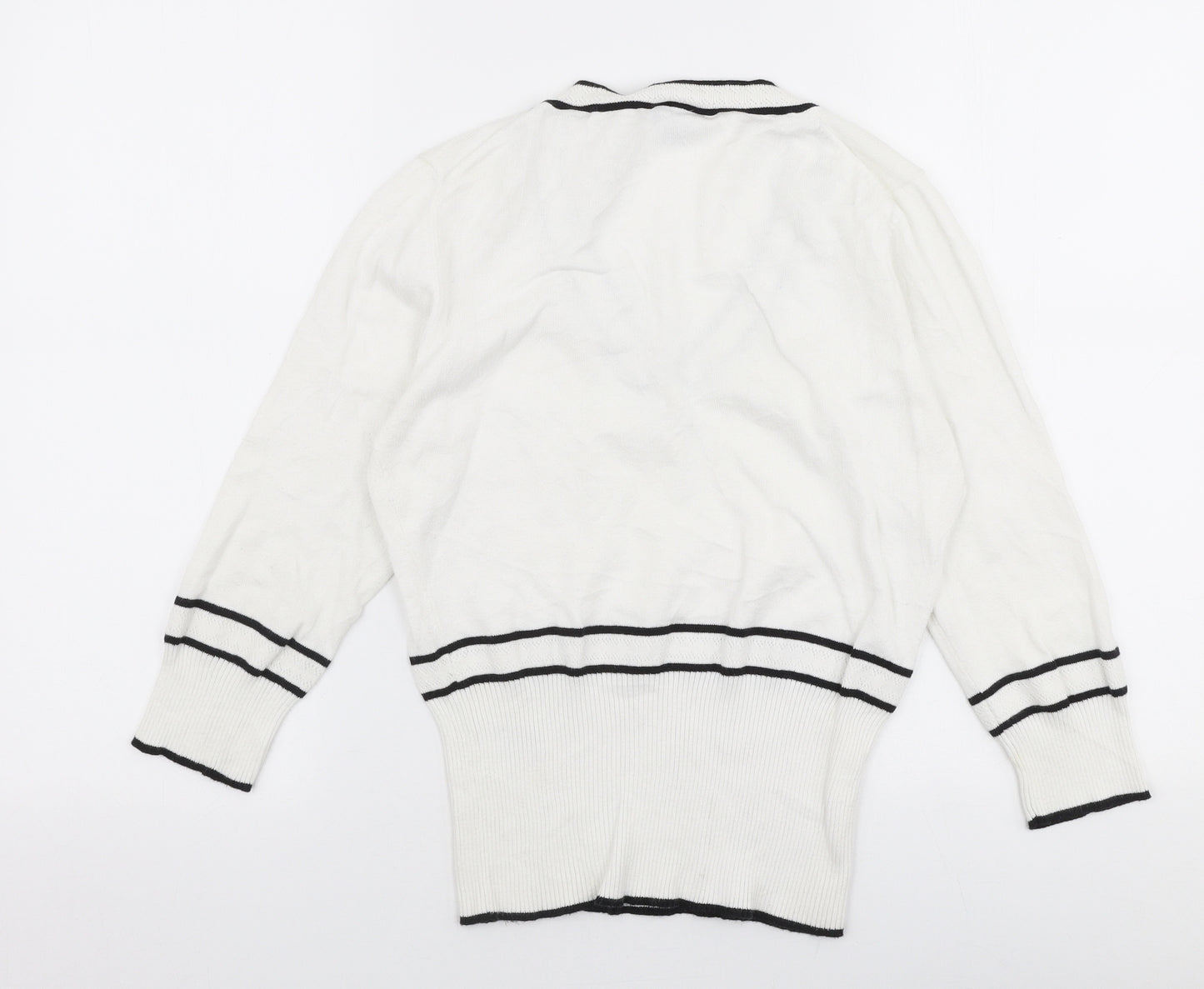 HIJKLM Womens White V-Neck  Cotton Pullover Jumper Size M