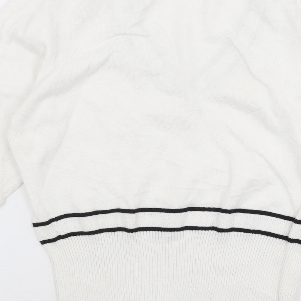 HIJKLM Womens White V-Neck  Cotton Pullover Jumper Size M
