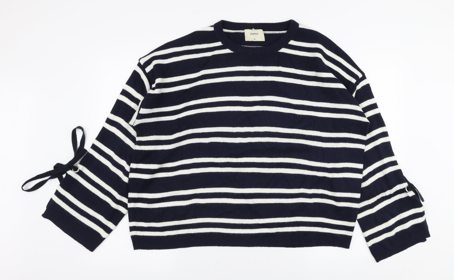 Papaya Womens Blue Round Neck Striped Acrylic Pullover Jumper Size XL