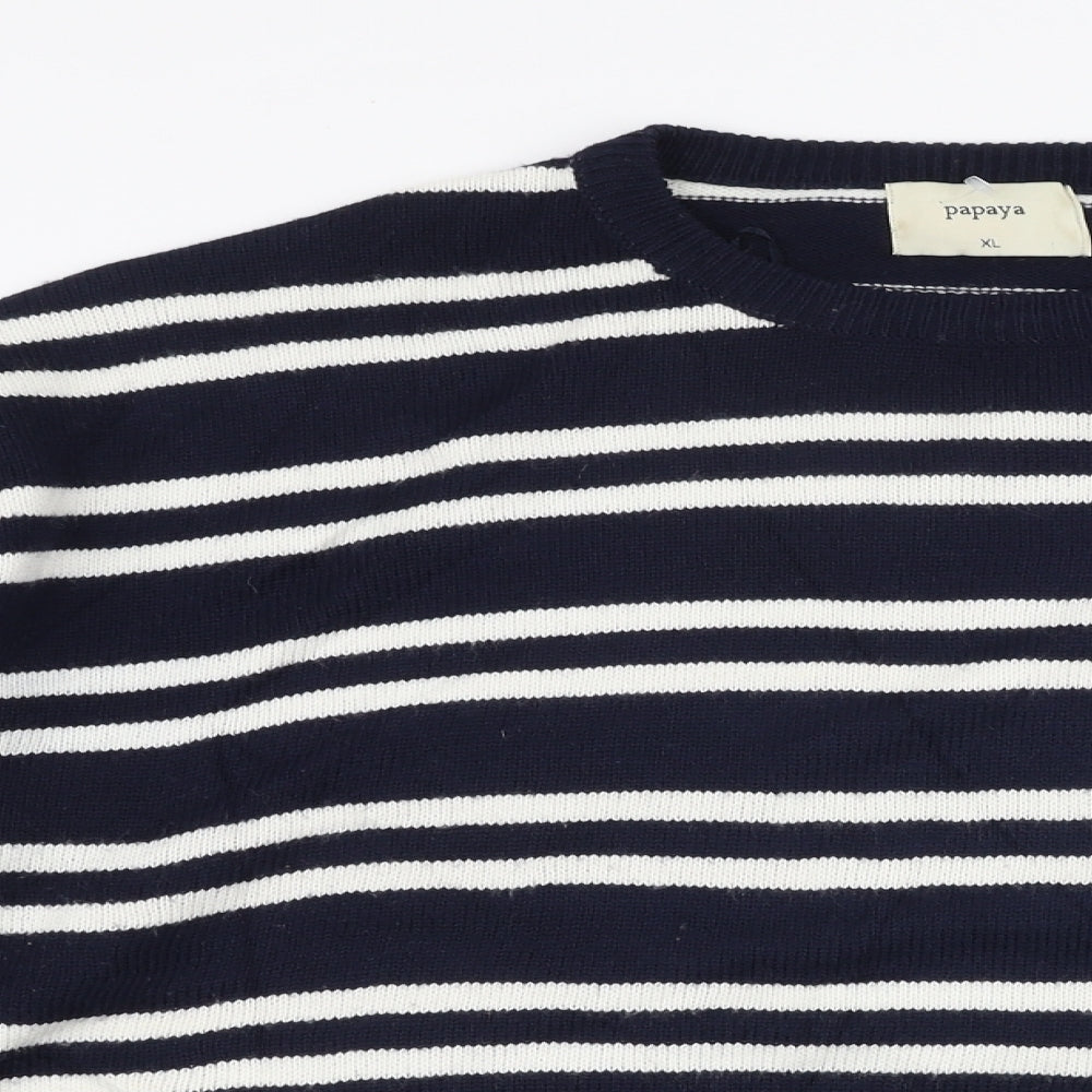 Papaya Womens Blue Round Neck Striped Acrylic Pullover Jumper Size XL
