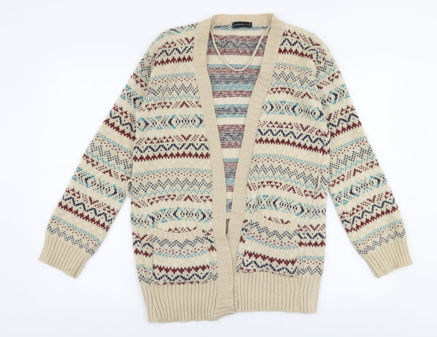 Exhibit Womens Multicoloured V-Neck Geometric Polyester Cardigan Jumper Size M