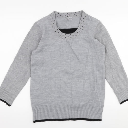 Ann Marie Womens Grey Round Neck  Acrylic Pullover Jumper Size M