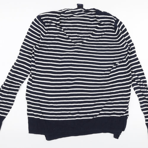 Gap Womens Blue V-Neck Striped 100% Cotton Pullover Jumper Size M