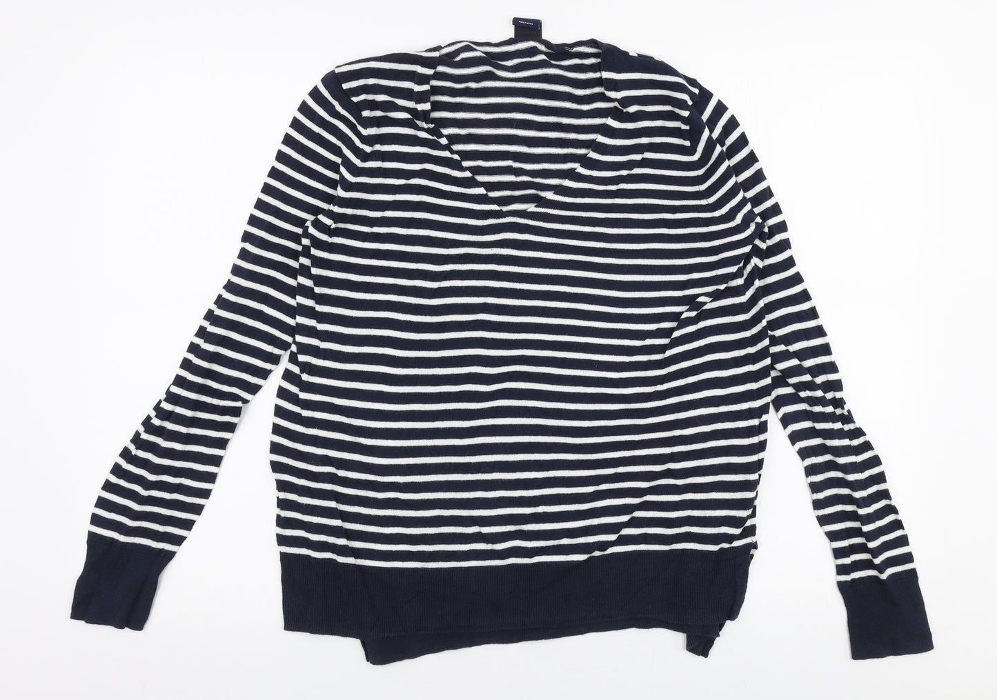 Gap Womens Blue V-Neck Striped 100% Cotton Pullover Jumper Size M