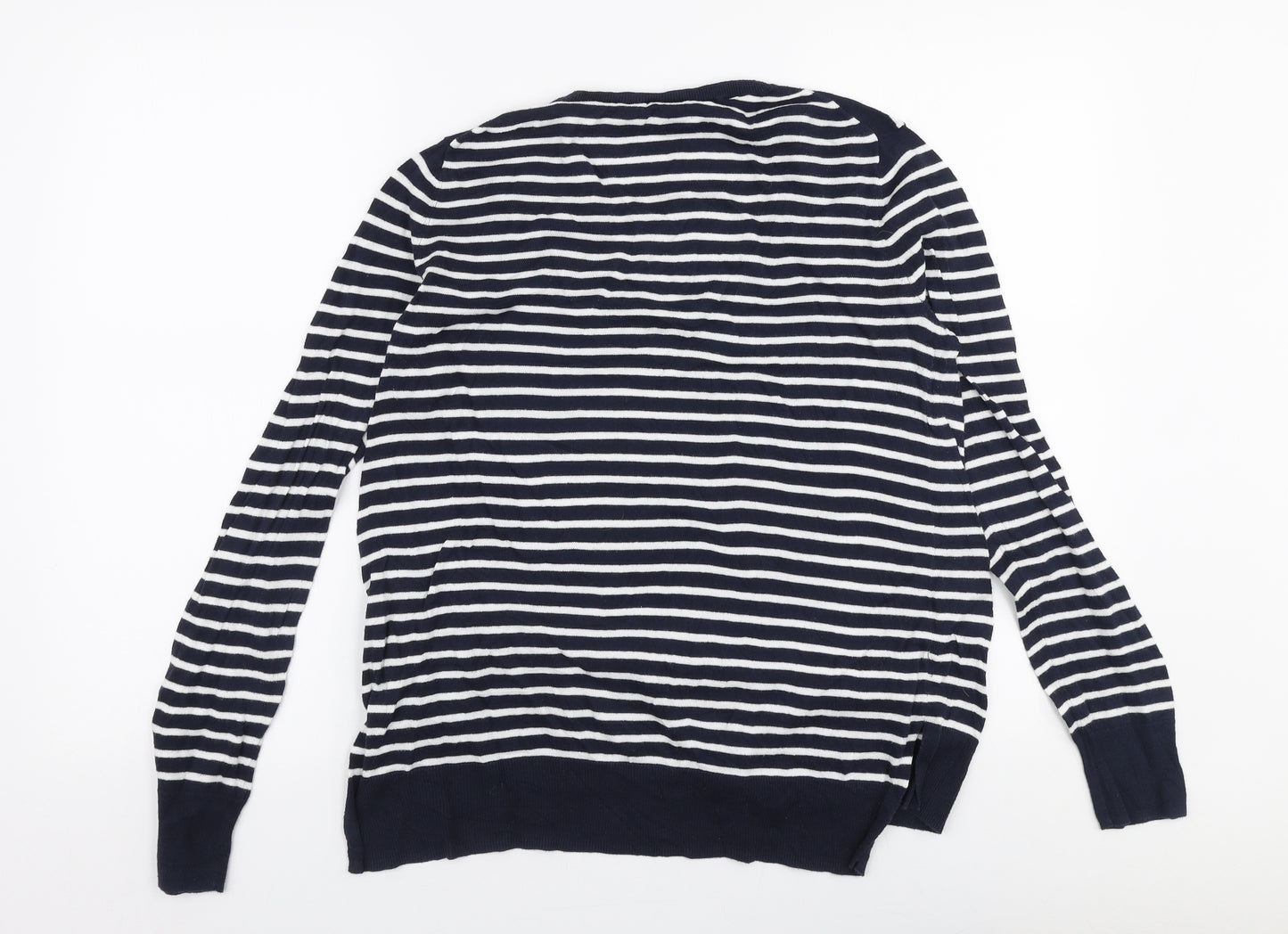 Gap Womens Blue V-Neck Striped 100% Cotton Pullover Jumper Size M