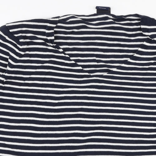Gap Womens Blue V-Neck Striped 100% Cotton Pullover Jumper Size M