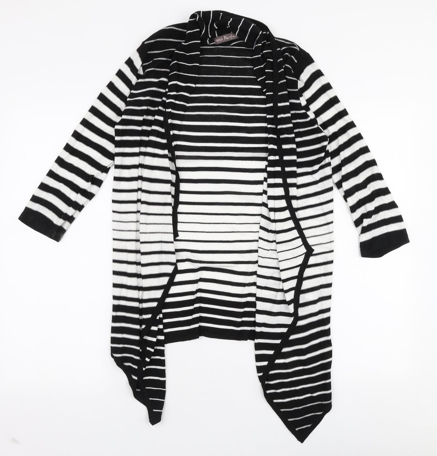Marks and Spencer Womens Black V-Neck Striped Acetate Cardigan Jumper Size 10